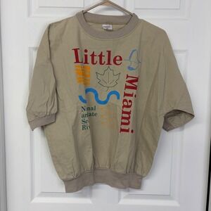 Vintage Quitman USA Little Miami Scenic River Graphic Windbreaker Top Tan Medium